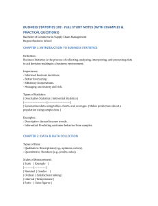 Business Statistics 102 Study Notes