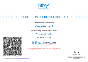 Infosys Presentation Skills Course Completion Certificate
