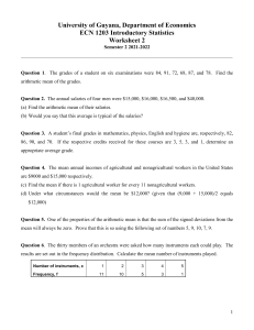 University of Guyana ECN 1203 Introductory Statistics Worksheet 2