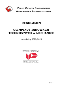 Regulamin Olimpiady Innowacji Technicznych w Mechanice 2022/2023