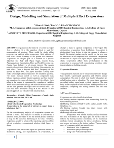 Design, Modelling and Simulation of Multiple Effect Evaporators