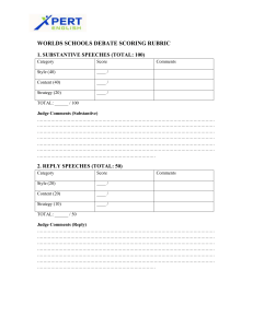 Worlds Schools Debate Scoring Rubric