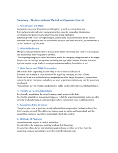 Mergers & Acquisitions Summary: Corporate Control Market