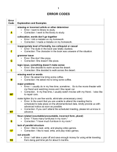 English Grammar Error Codes Reference
