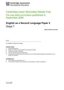 Cambridge Lower Secondary ESL Sample Test Stage 7