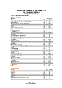 Nomenclature des actes d'analyses de biologie m&eacute;dicale