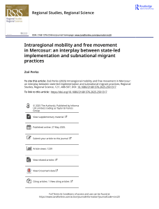Intraregional Mobility and Free Movement in Mercosur: State-Led vs. Subnational Practices