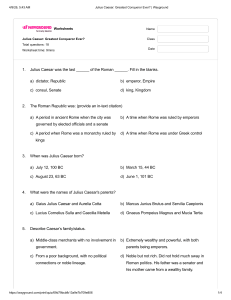 Julius Caesar Quiz Worksheet: Greatest Conqueror Ever?