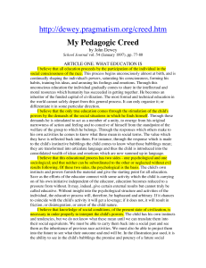 My Pedagogic Creed by John Dewey