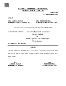 NCLT Mumbai Order: Inventtive Systems vs Prolific Systems (Section 9 IBC)