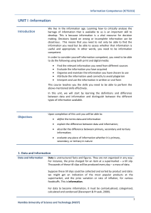 Information Competence Unit I: Data & Information Sources