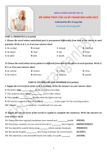 Thanh Hoa 10th Grade Entrance Exam 2025 English Test