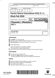Pearson Edexcel IGCSE Chemistry Mock Feb 2026 Unit 2 Exam