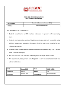 June 2022 Marketing Management Exam Paper - Regent Business School