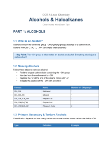OCR A Level Chemistry: Alcohols & Haloalkanes Notes