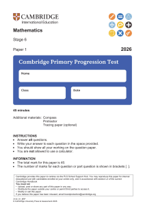 Cambridge Primary Progression Test Mathematics Stage 6 Paper 1 2026