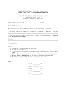 UC Davis MAT 21C Calculus Sample Midterm Exam