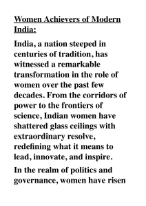 Women Achievers of Modern India: Contributions & Impact