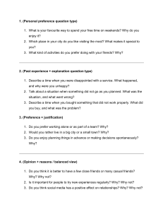 Language Practice Questions: Personal, Experience, Opinion