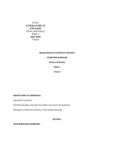 Uganda A-Level Literature Exam Paper 1 (April 2023)
