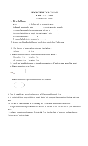 Class 4 Math Worksheet: Area