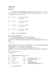 Study Unit 1: Factorizing Quadratics & Solving Equations
