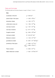 Cambridge AS & A Level Physics 9702 Data & Formulae