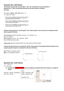 Economics Problem Set: Demand, Supply, Elasticity