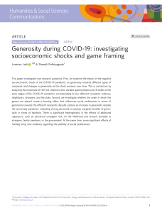 Generosity During COVID-19: Socioeconomic Shocks & Game Framing