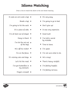 Idioms Matching Worksheet: Match Idioms to Meanings