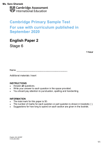 Cambridge Primary English Paper 2 Sample Test Stage 6