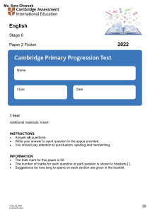 Cambridge Primary Stage 6 English Fiction Test 2022