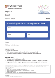 Cambridge Stage 6 English Fiction Exam Paper 2026