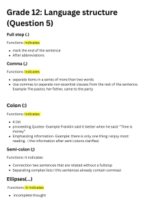 Grade 12 Language Structure: Punctuation & Grammar Guide