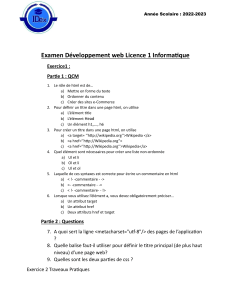 Examen D&eacute;veloppement web : QCM HTML & Questions pour Licence 1 Informatique