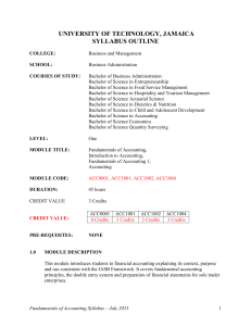 University of Technology Jamaica Fundamentals of Accounting Syllabus