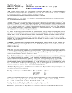 MATH 111 Calculus I Syllabus Fall 2015