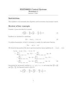 ELEN90055 Control Systems Worksheet 1: Equilibria & Linearisation