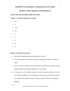 Nursing Research Answer Key: Methods, Critical Appraisal, 5e