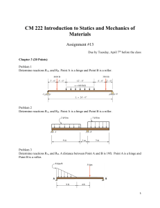 CM 222 Statics Assignment #13: Reactions at Supports