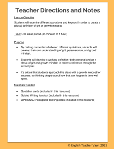 Grit and Growth Mindset Lesson Plan for Teachers