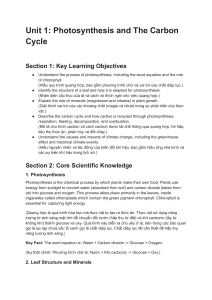 Unit 1: Photosynthesis and The Carbon Cycle