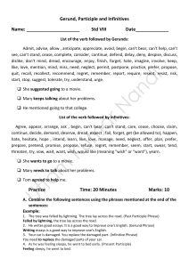 Gerund, Participle, Infinitive Worksheet for Std VIII