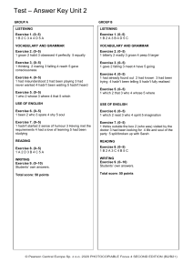 Test Answer Key Unit 2 Focus 4 B2/B2+