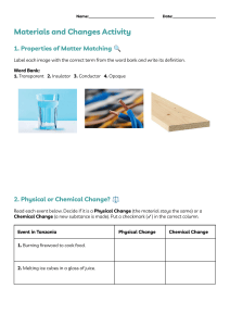 Materials and Changes Science Activity Worksheet