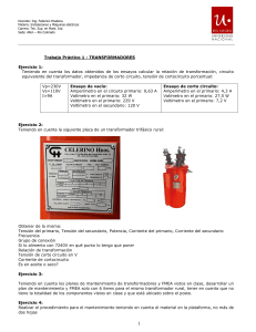 Trabajo Pr&aacute;ctico 1: Transformadores - Ejercicios y Mantenimiento