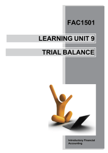 FAC1501 Learning Unit 9: Trial Balance in Introductory Financial Accounting