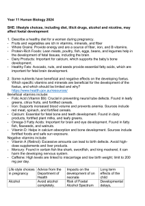 Year 11 Human Biology: Fetal Development & Lifestyle Choices