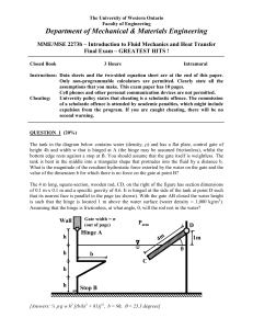 University of Western Ontario Fluid Mechanics Heat Transfer Final Exam