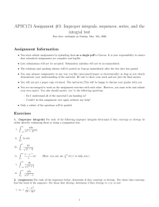 APSC173 Assignment 3: Improper Integrals, Sequences, Series